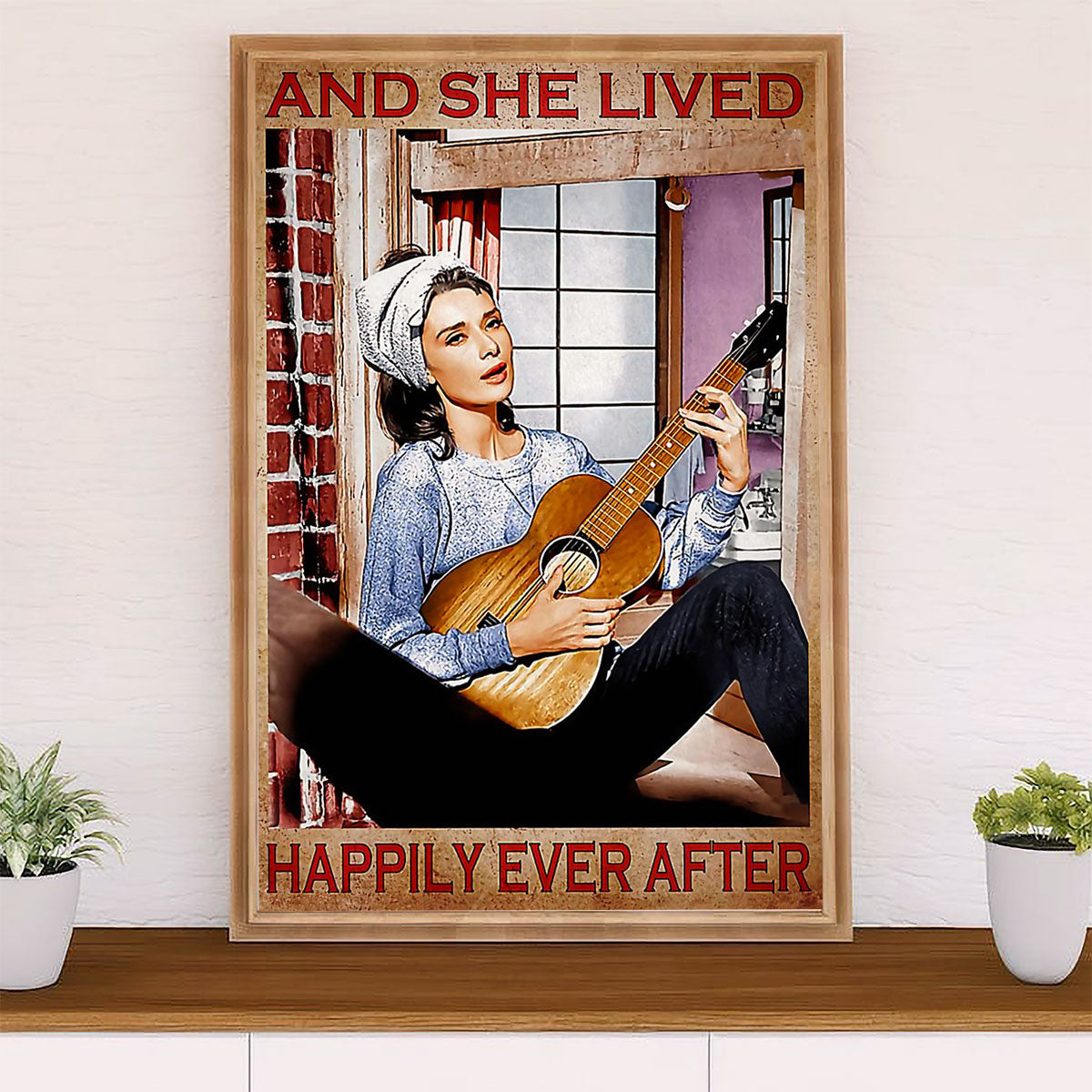 Music Guitar Canvas Wall Art Prints | She Lived Happily | Home Décor Gift for Guitarist