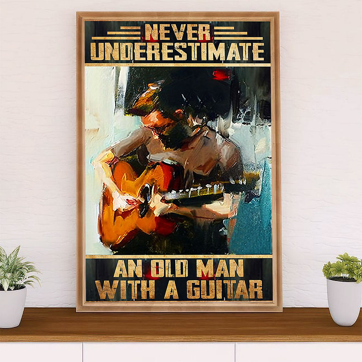 Music Guitar Canvas Wall Art Prints | Old Man With A Guitar | Home Décor Gift for Guitarist