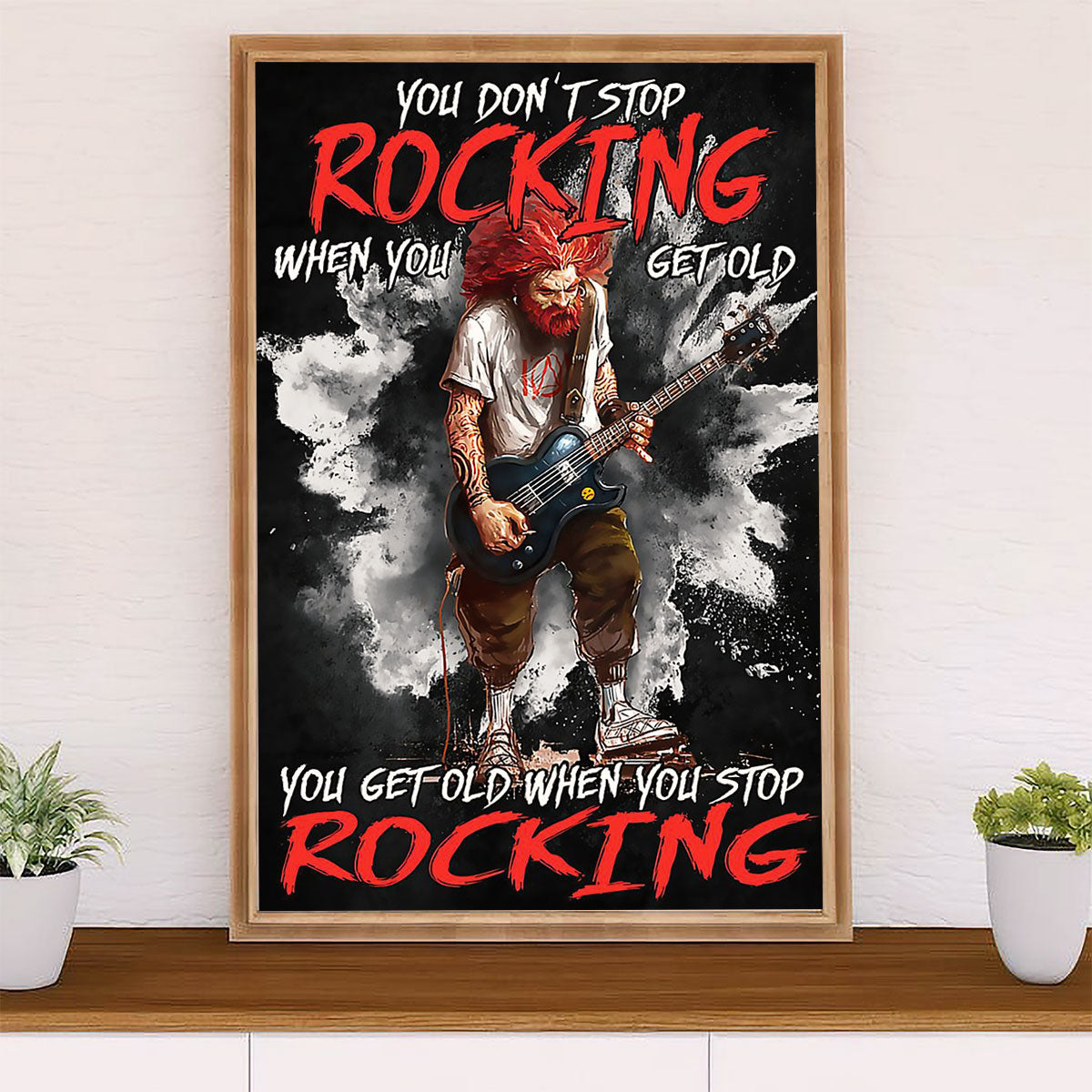 Music Guitar Canvas Wall Art Prints | Get Old When Stop Rocking | Home Décor Gift for Guitarist