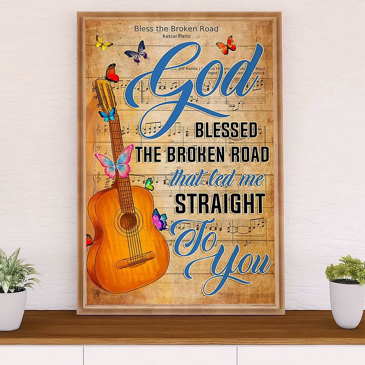 Music Guitar Canvas Wall Art Prints | God Blessed The Broken Road | Home Décor Gift for Guitarist