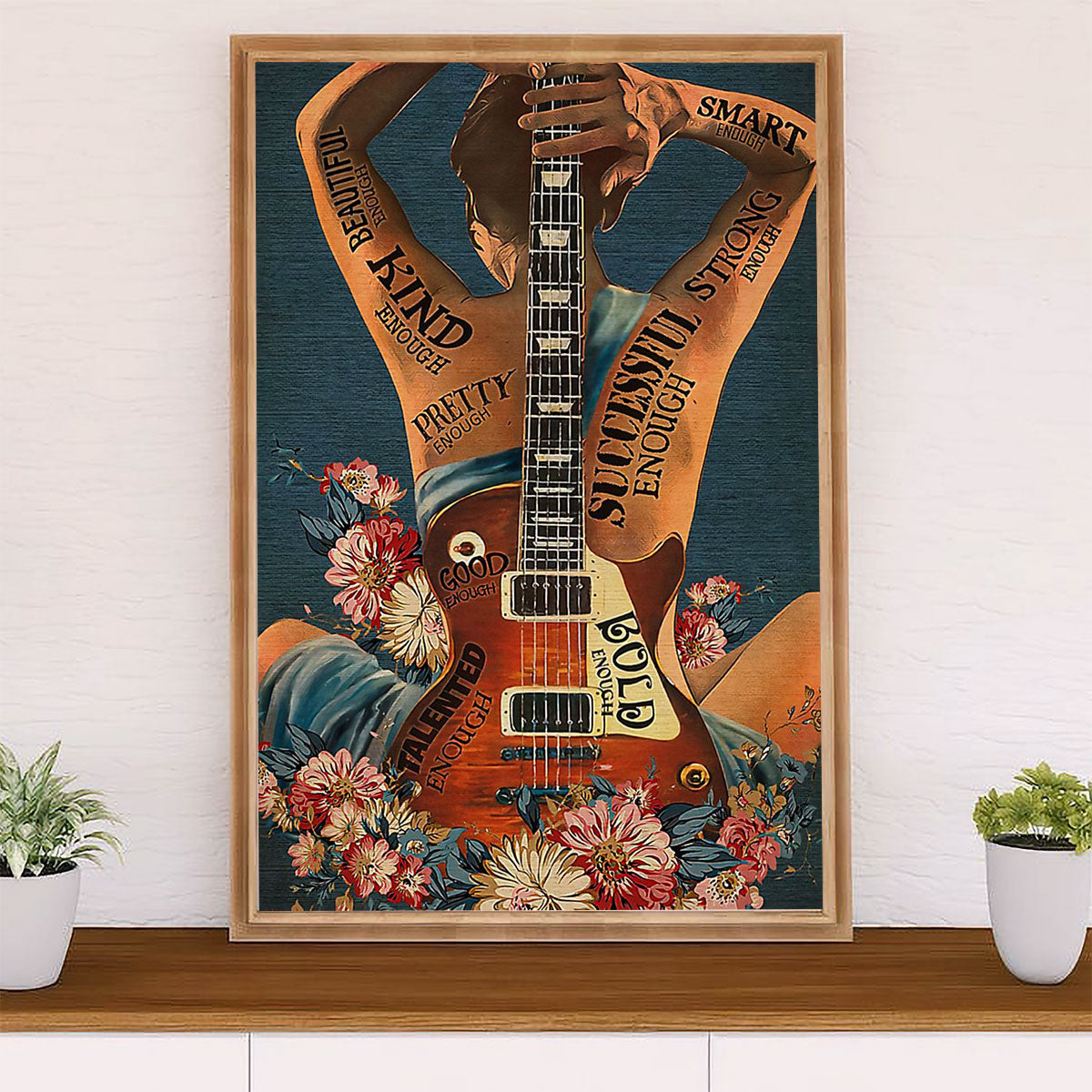 Music Guitar Canvas Wall Art Prints | Girl with Electric Guitar | Home Décor Gift for Guitarist