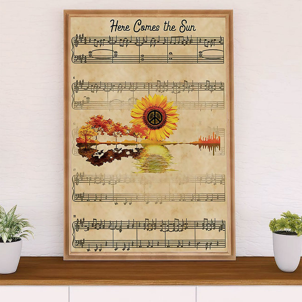 Music Guitar Poster Prints | Here Comes The Sun Hippie | Wall Art Gift for Guitarist