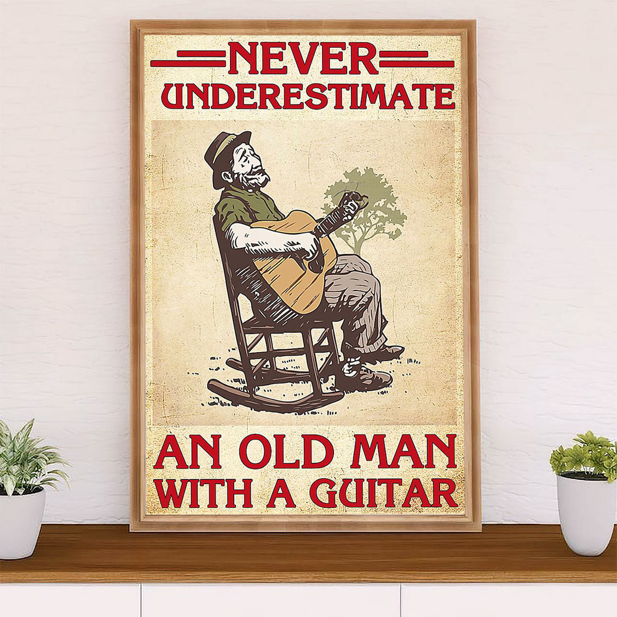 Music Guitar Canvas Wall Art Prints | Old Man With A Guitar | Home Décor Gift for Guitarist