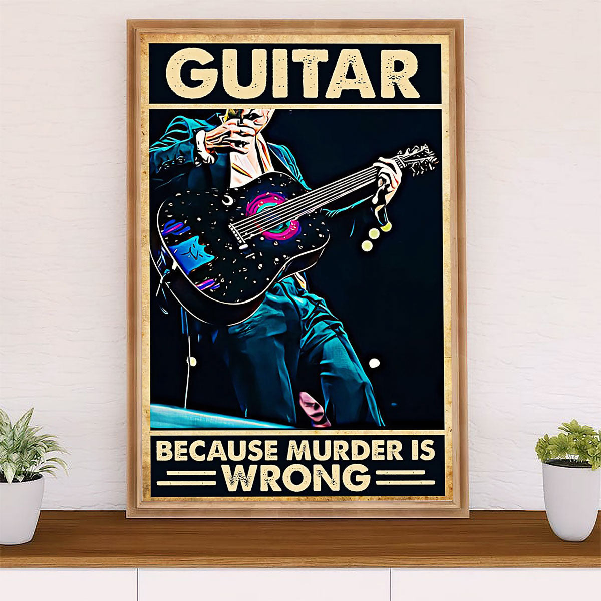 Music Guitar Canvas Wall Art Prints | Murder Is Wrong | Home Décor Gift for Guitarist