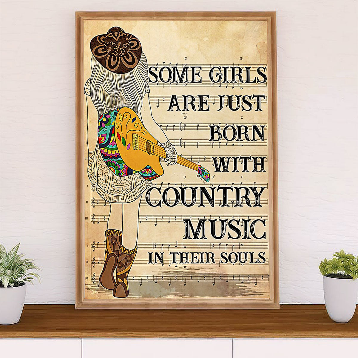 Music Guitar Canvas Wall Art Prints | Girls Born With Guitar | Home Décor Gift for Guitarist