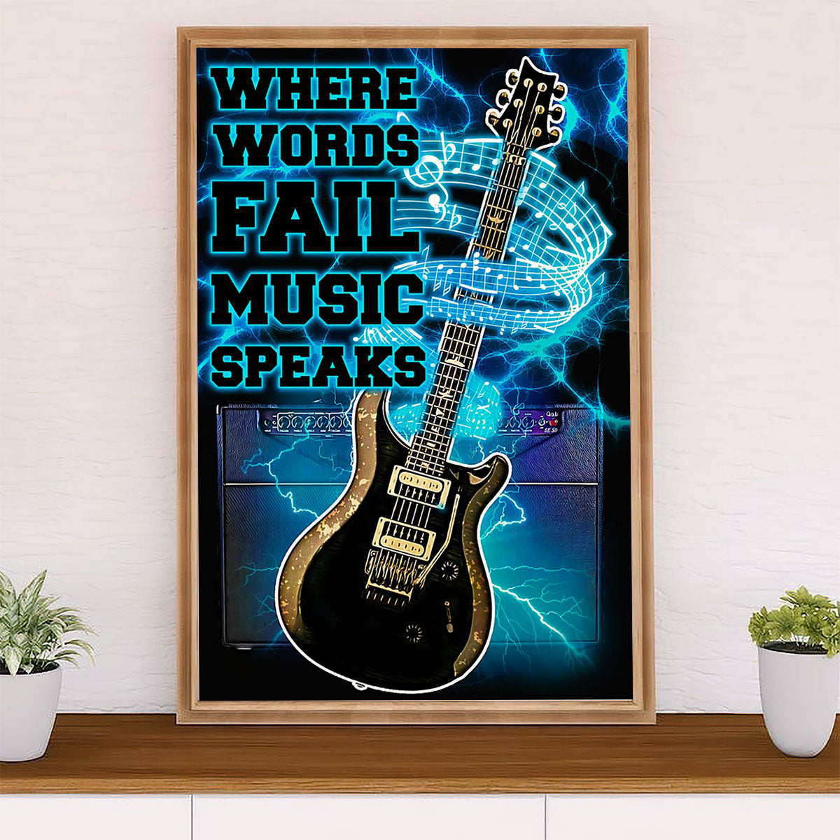 Music Guitar Poster Prints | Motivational Quotes Electric Guitar | Wall Art Gift for Guitarist