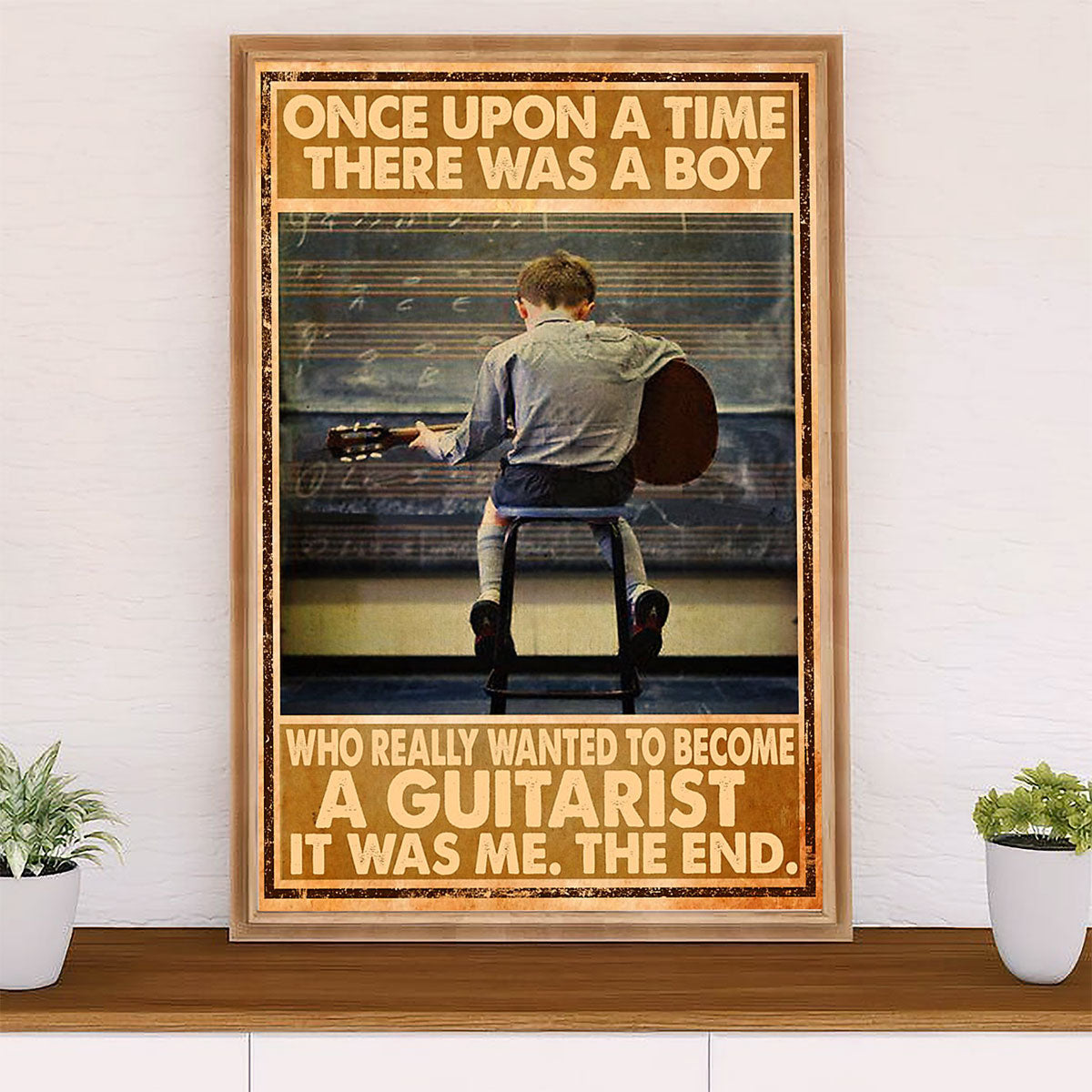 Music Guitar Canvas Wall Art Prints | Boy Wanted To Become A Guitarist | Home Décor Gift for Guitarist