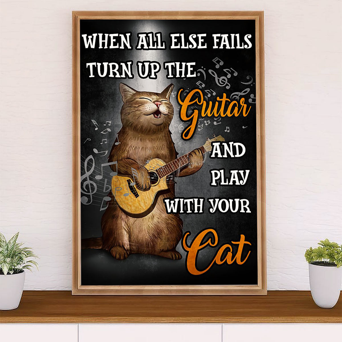 Music Guitar Poster Prints | Cat Plays Guitar | Wall Art Gift for Guitarist