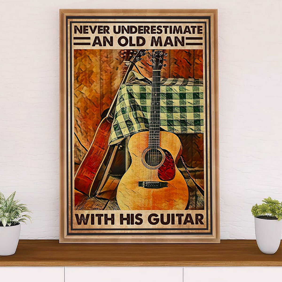 Music Guitar Canvas Wall Art Prints | Old Man With His Guitar | Home Décor Gift for Guitarist