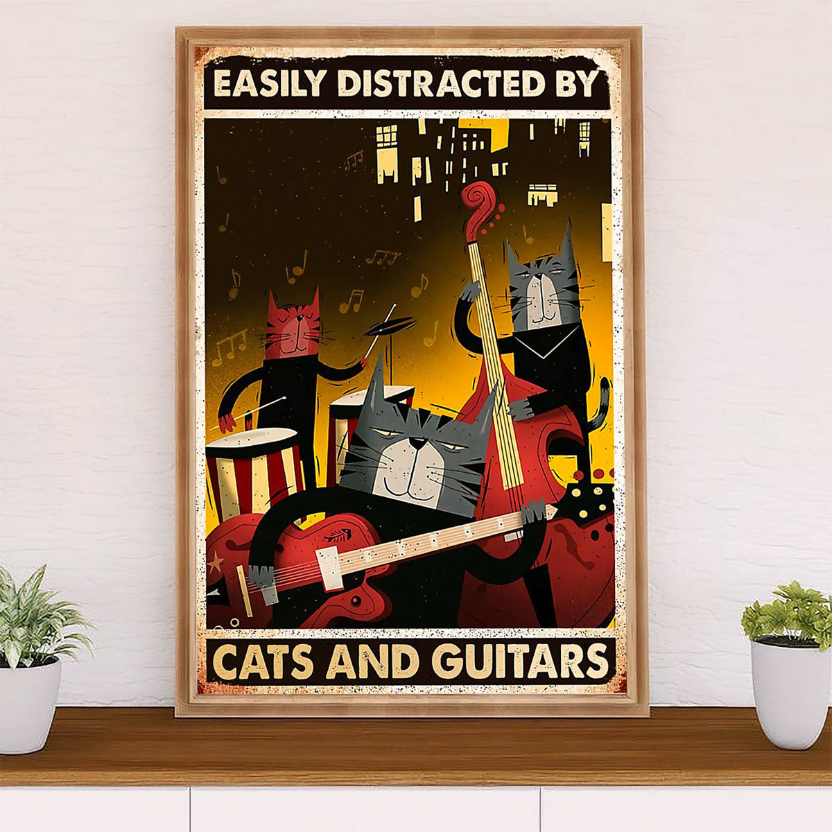 Music Guitar Poster Prints | Distracted By Cats & Electric Guitars | Wall Art Gift for Guitarist