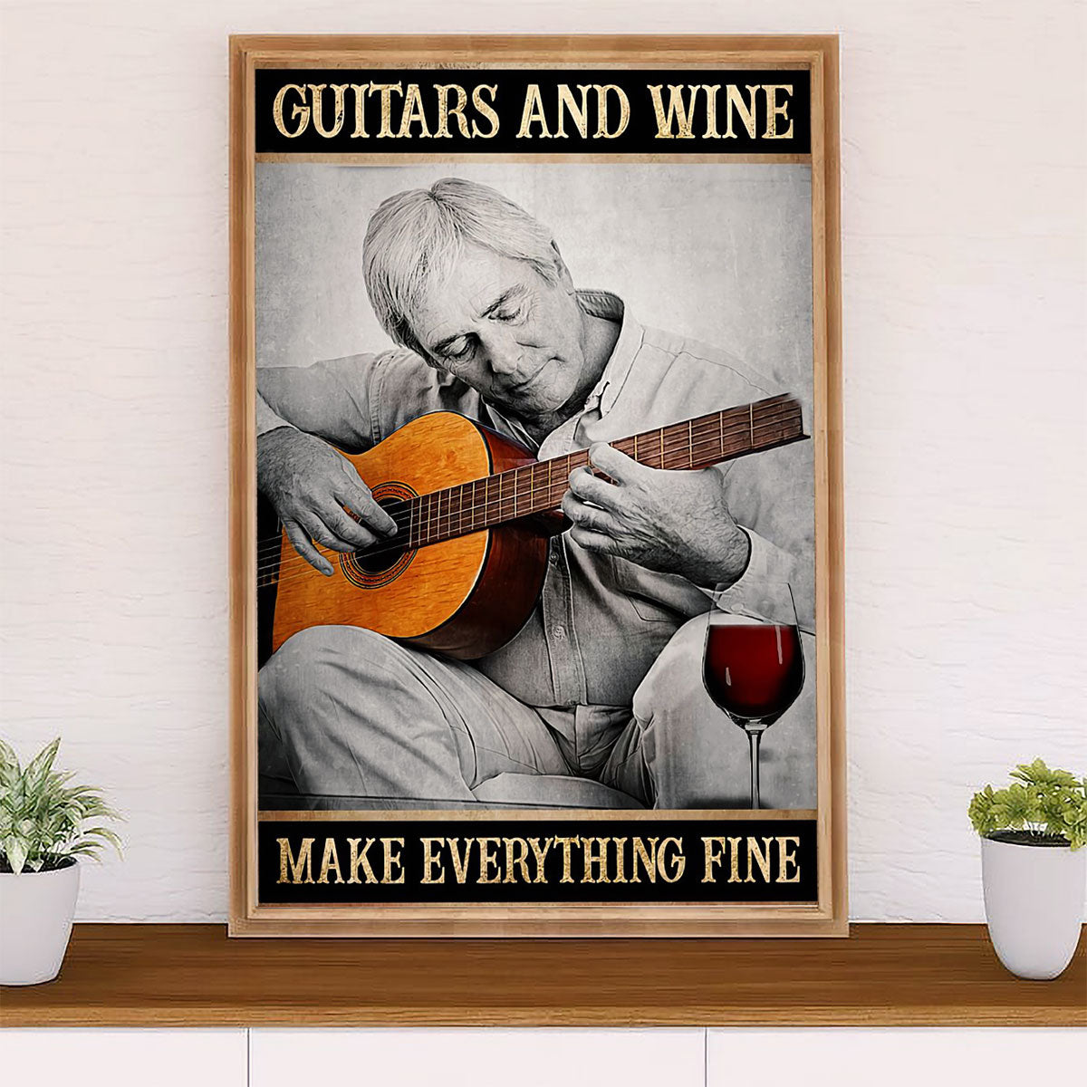 Music Guitar Canvas Wall Art Prints | Loves Guitars & Wine | Home Décor Gift for Guitarist