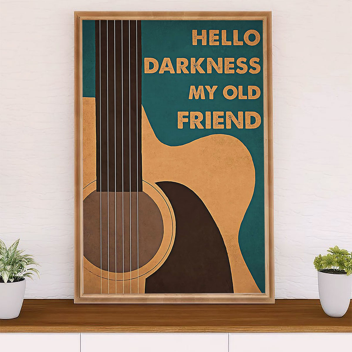 Music Guitar Canvas Wall Art Prints | Hello Darkness My Old Friend | Home Décor Gift for Guitarist