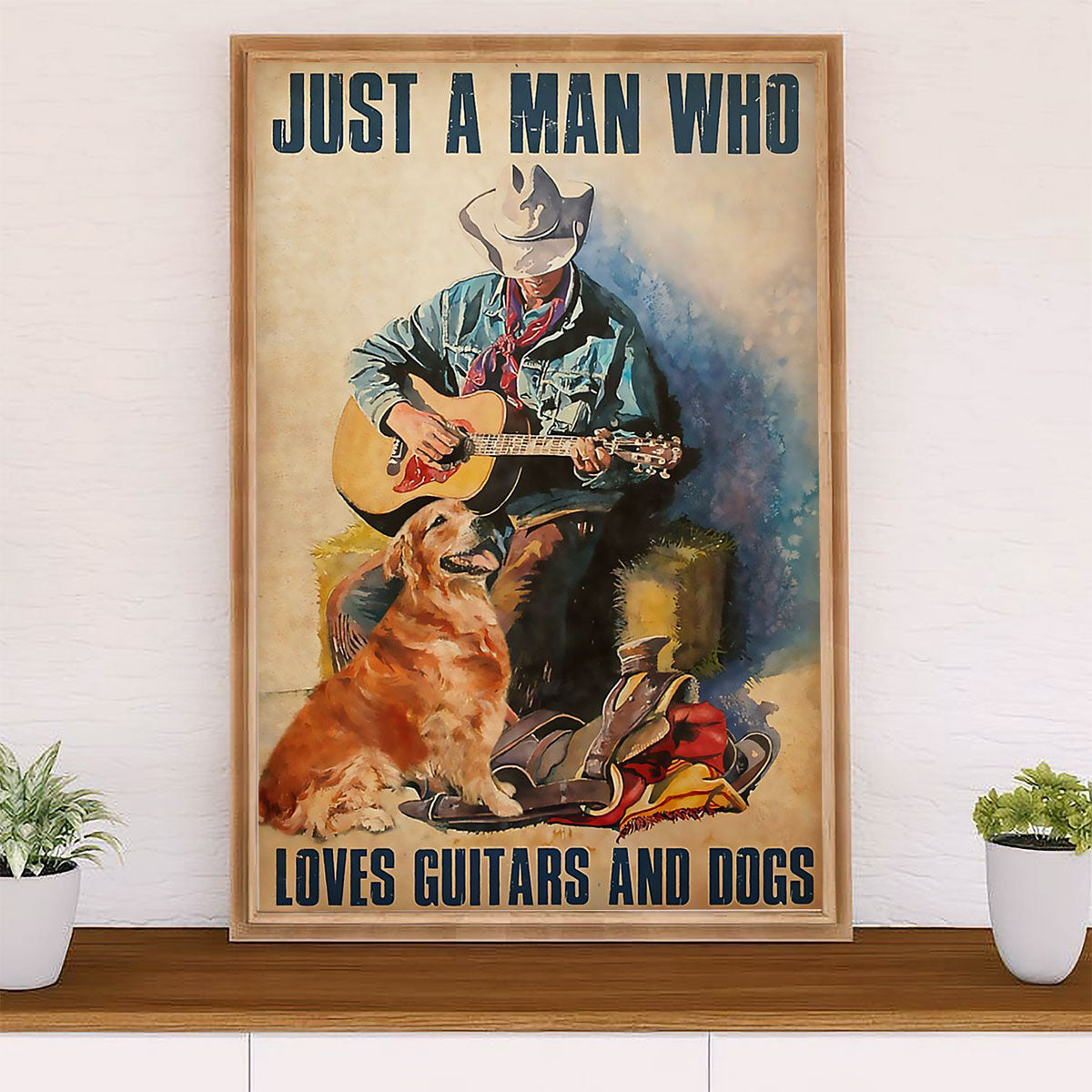 Music Guitar Poster Prints | Man Loves Guitars & Dogs | Wall Art Gift for Guitarist
