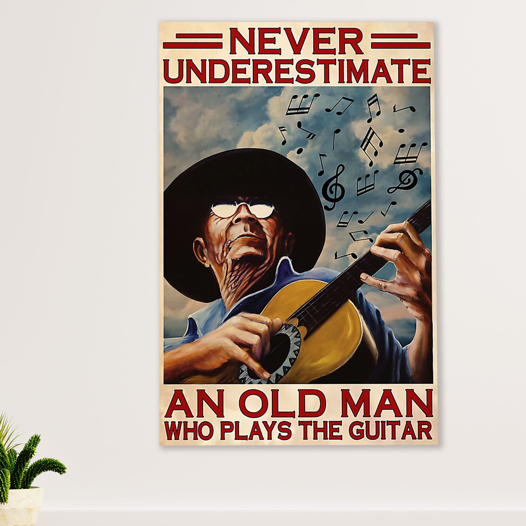 Music Guitar Canvas Wall Art Prints | Old Man Plays Guitar | Home Décor Gift for Guitarist