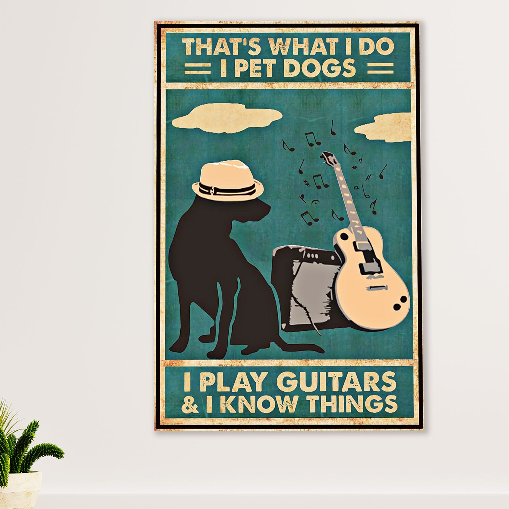 Music Guitar Canvas Wall Art Prints | I Pet Dogs & Play Guitars | Home Décor Gift for Guitarist