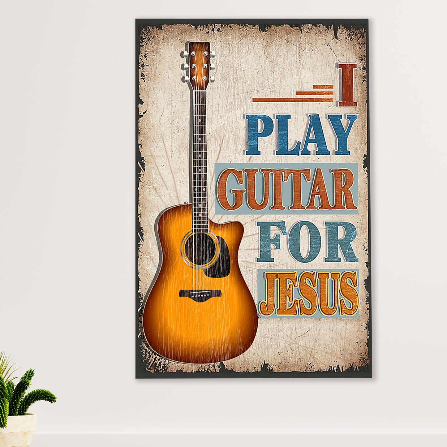 Music Guitar Canvas Wall Art Prints | Play Guitar For Jesus | Home Décor Gift for Guitarist