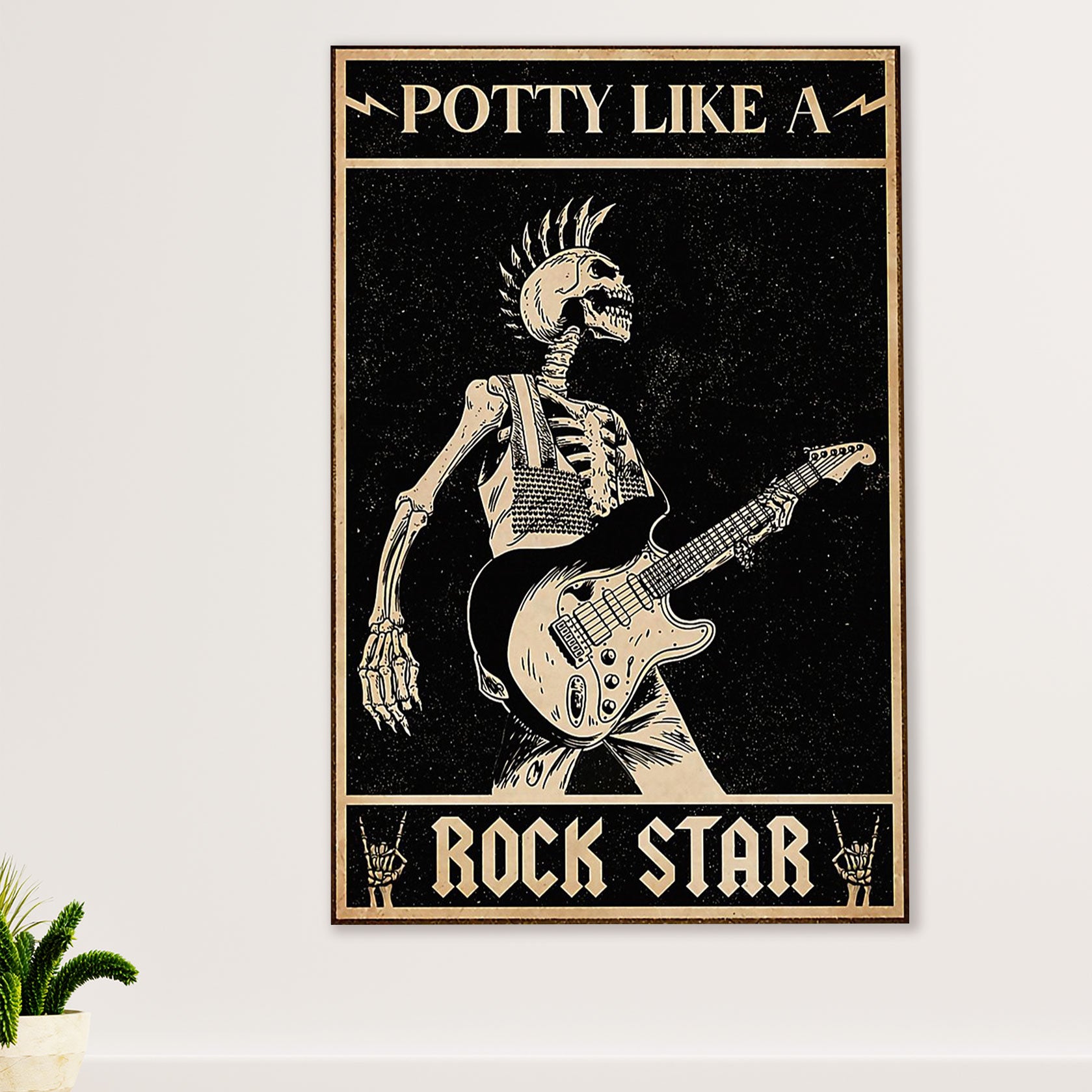 Music Guitar Canvas Wall Art Prints | Potty Like A Rock Star | Home Décor Gift for Guitarist