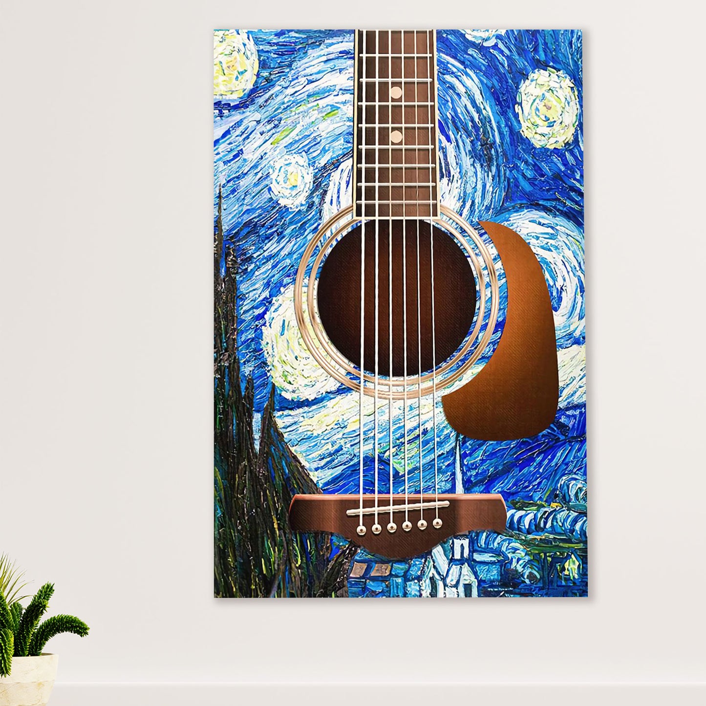 Music Guitar Poster Prints | Starry Night Guitar | Wall Art Gift for Guitarist