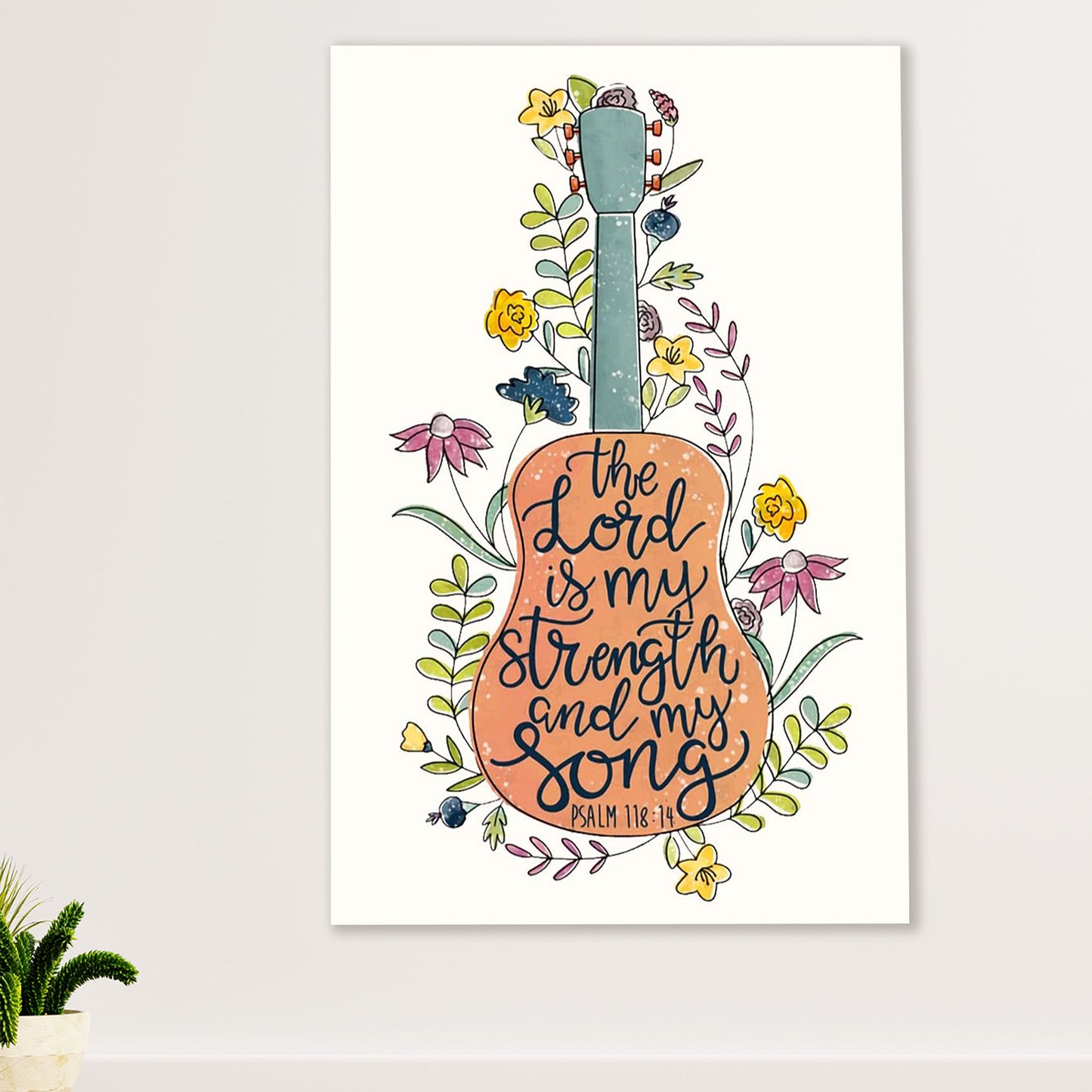Music Guitar Canvas Wall Art Prints | The Lord Is My Strength | Home Décor Gift for Guitarist