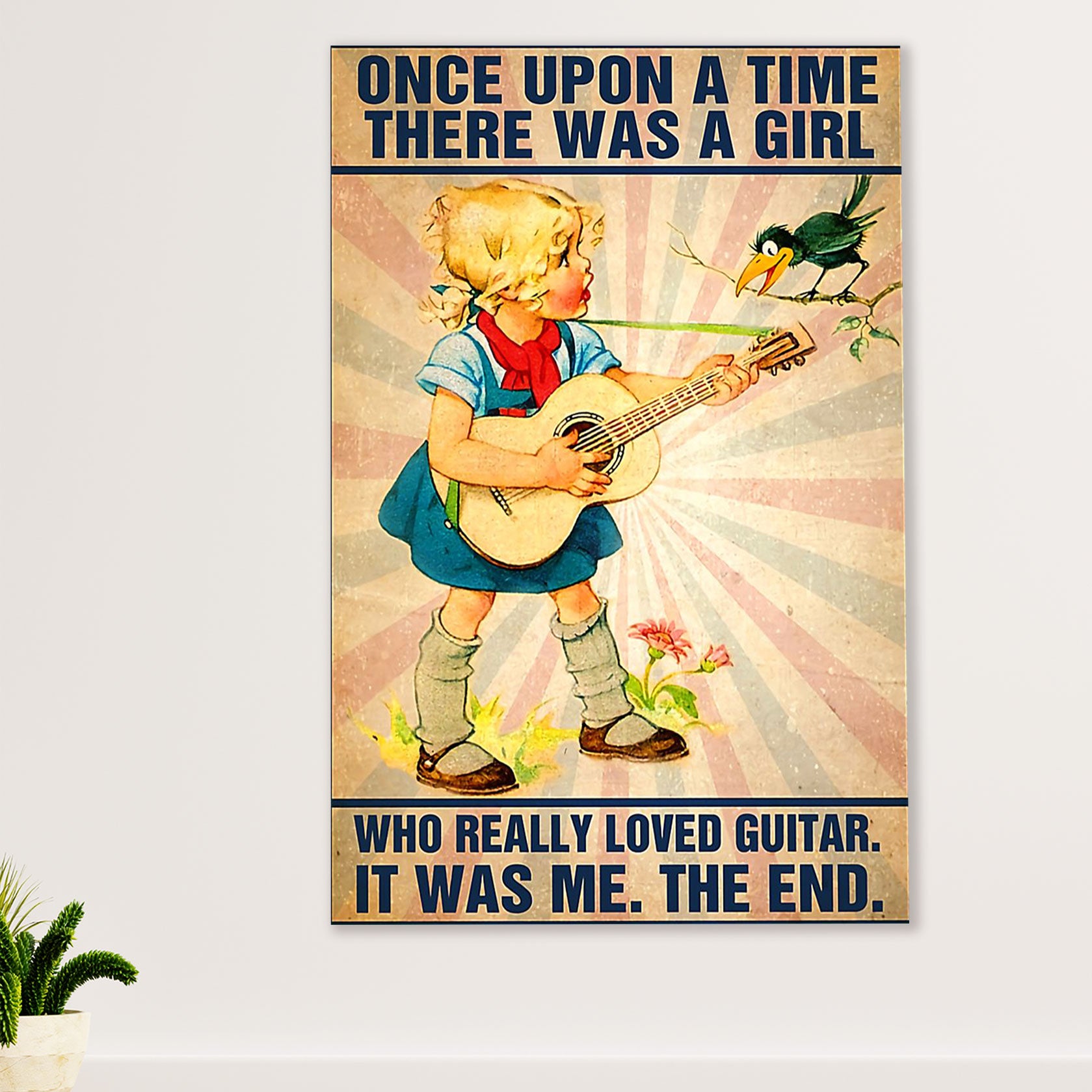 Music Guitar Canvas Wall Art Prints | Girl Loves Guitar | Home Décor Gift for Guitarist