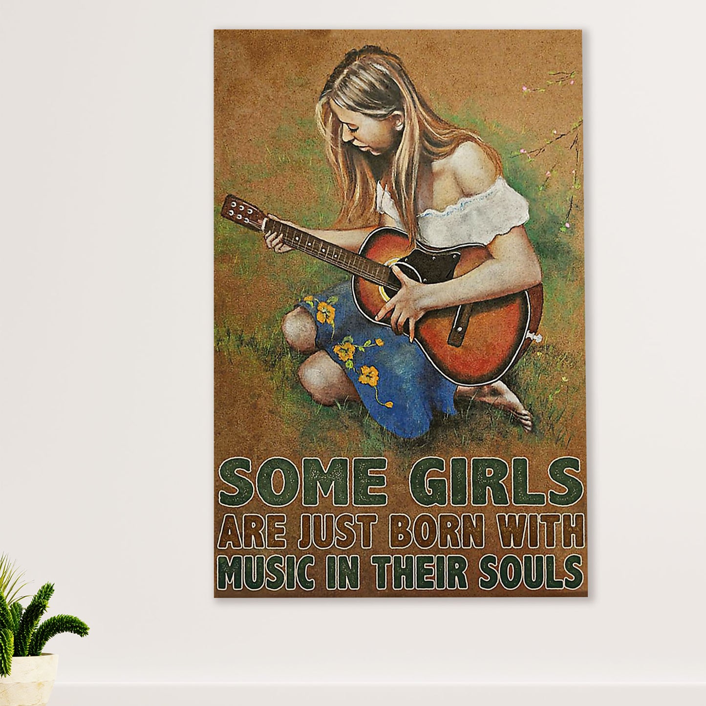 Music Guitar Canvas Wall Art Prints | Girls Born With Guitar | Home Décor Gift for Guitarist