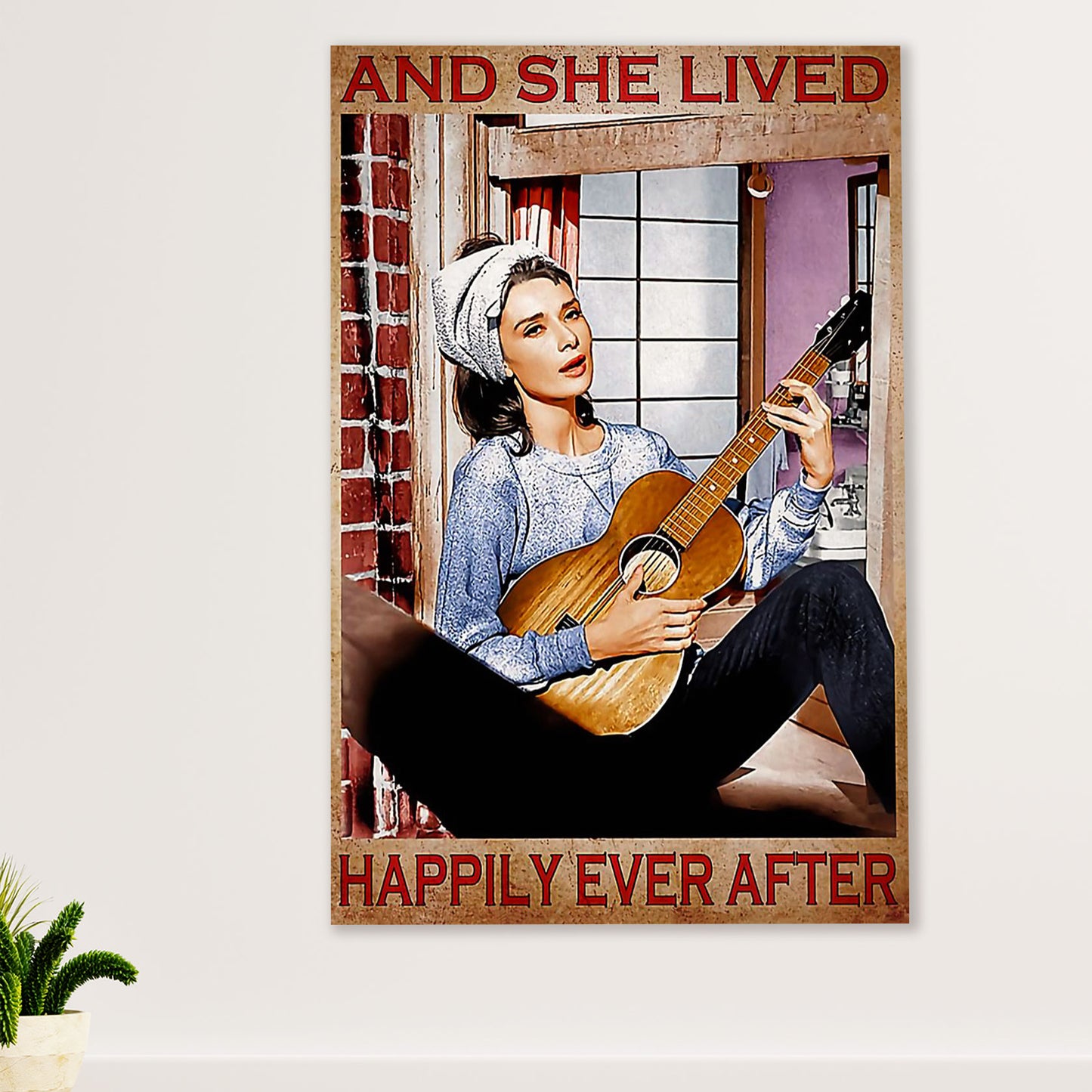 Music Guitar Canvas Wall Art Prints | She Lived Happily | Home Décor Gift for Guitarist