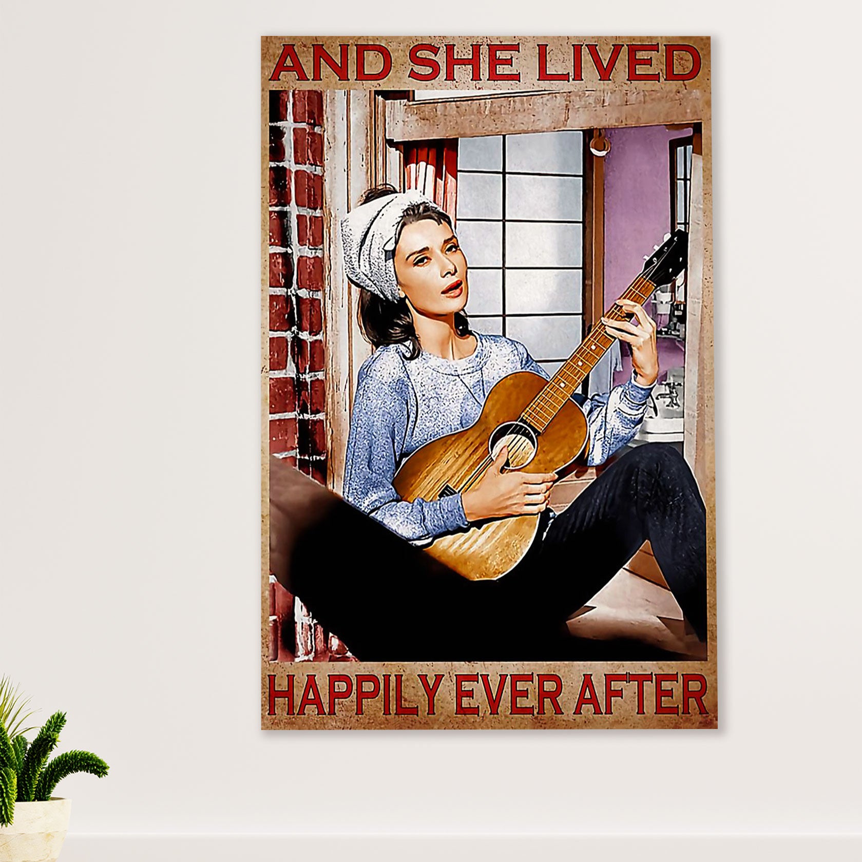 Music Guitar Canvas Wall Art Prints | She Lived Happily | Home Décor Gift for Guitarist