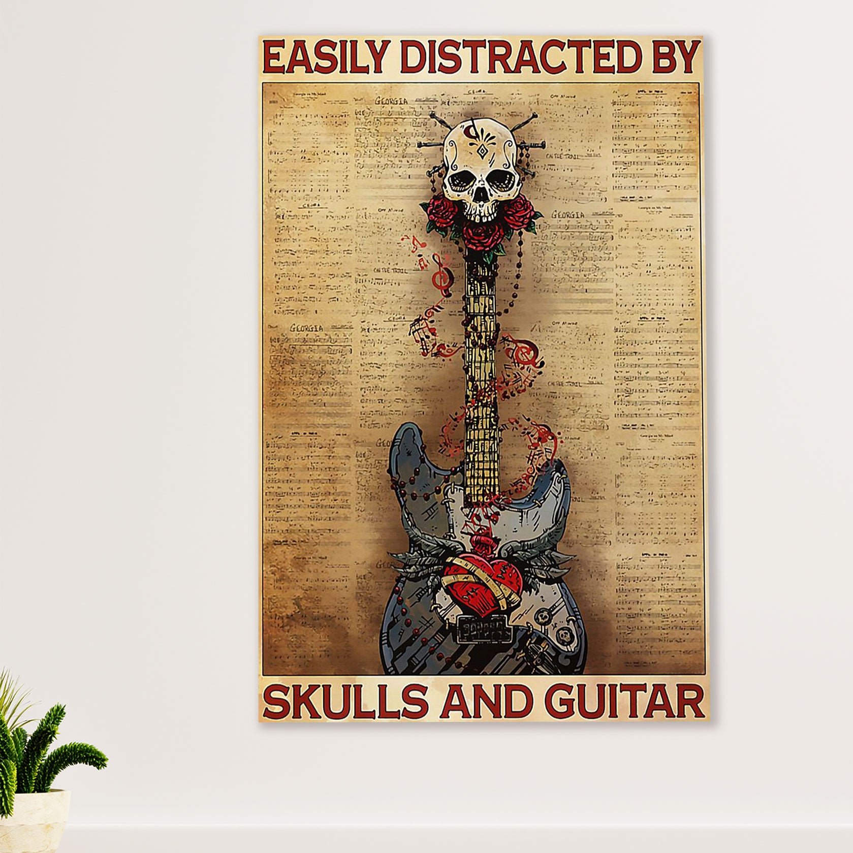 Music Guitar Canvas Wall Art Prints | Distracted by Skulls & Guitar | Home Décor Gift for Guitarist