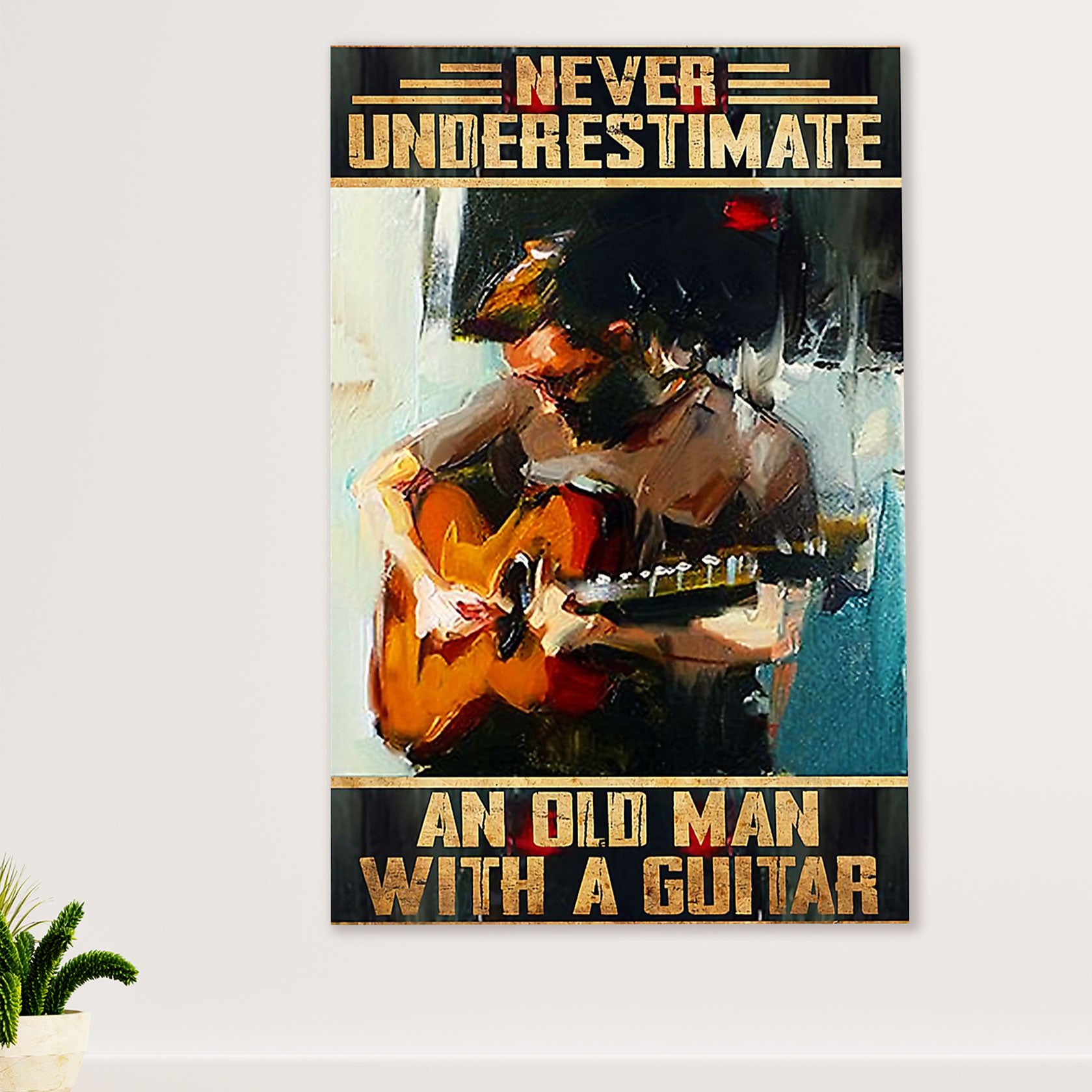 Music Guitar Canvas Wall Art Prints | Old Man With A Guitar | Home Décor Gift for Guitarist