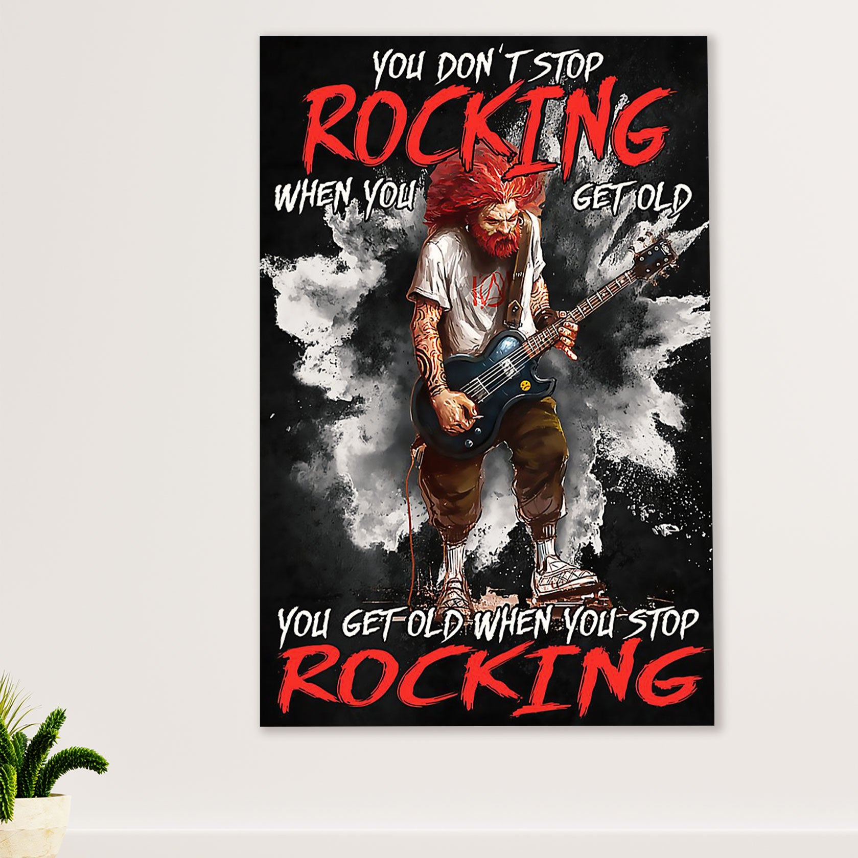 Music Guitar Poster Prints | Get Old When Stop Rocking | Wall Art Gift for Guitarist