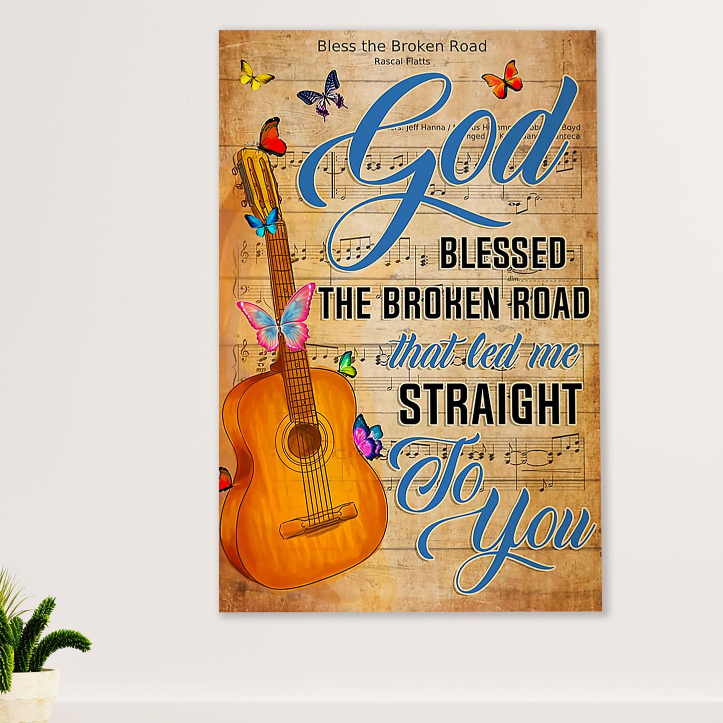 Music Guitar Canvas Wall Art Prints | God Blessed The Broken Road | Home Décor Gift for Guitarist