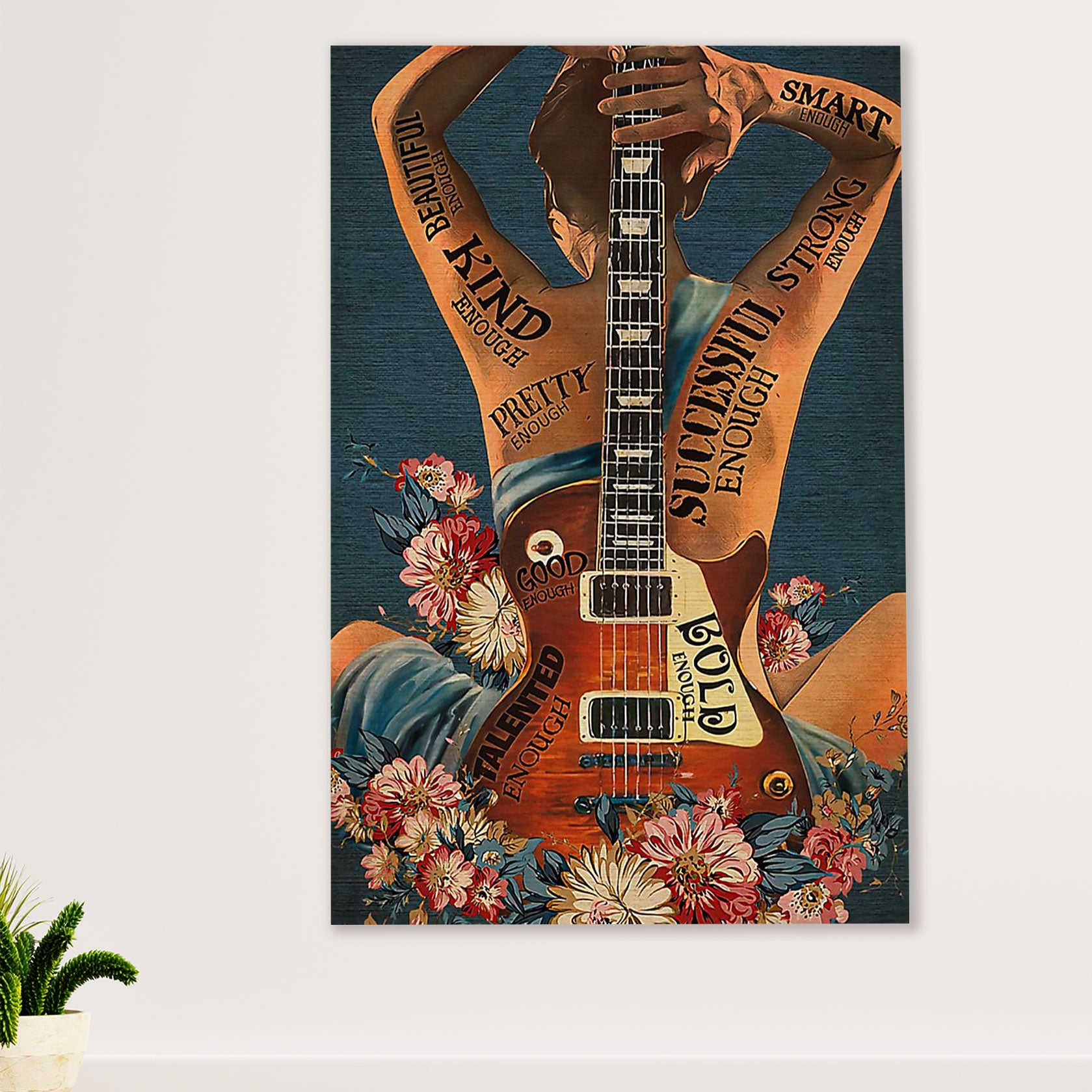 Music Guitar Poster Prints | Girl with Electric Guitar | Wall Art Gift for Guitarist