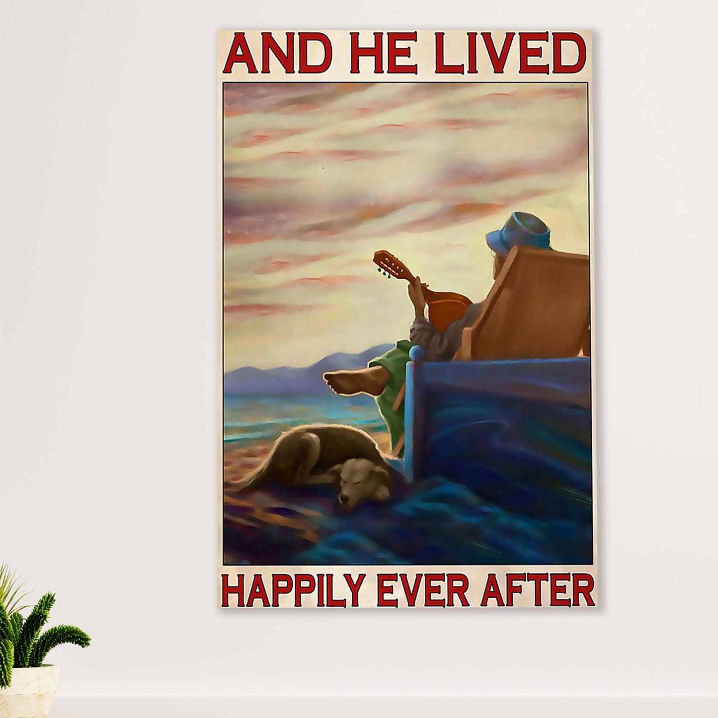 Music Guitar Canvas Wall Art Prints | He Lived Happily | Home Décor Gift for Guitarist