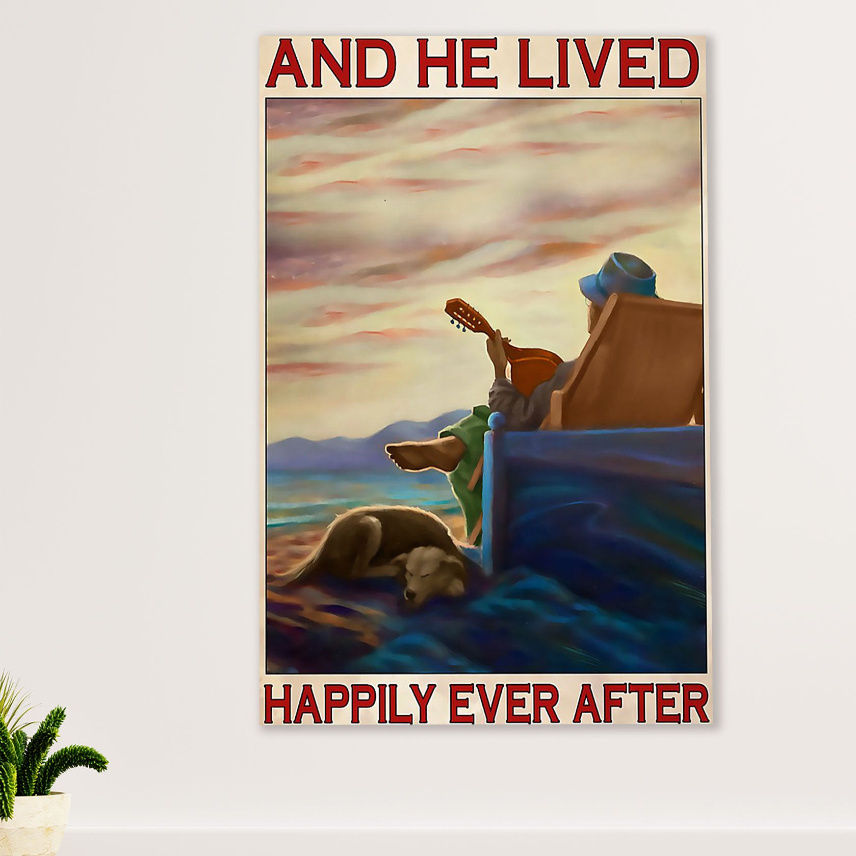 Music Guitar Canvas Wall Art Prints | He Lived Happily | Home Décor Gift for Guitarist