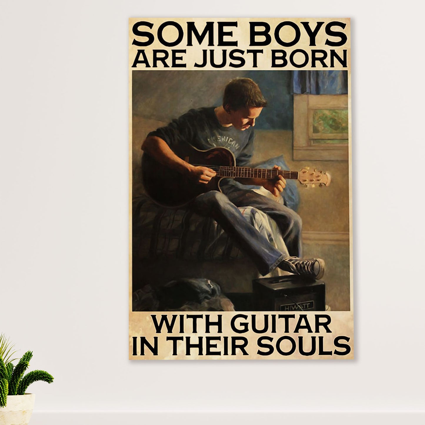 Music Guitar Canvas Wall Art Prints | Boys Born With Guitar | Home Décor Gift for Guitarist