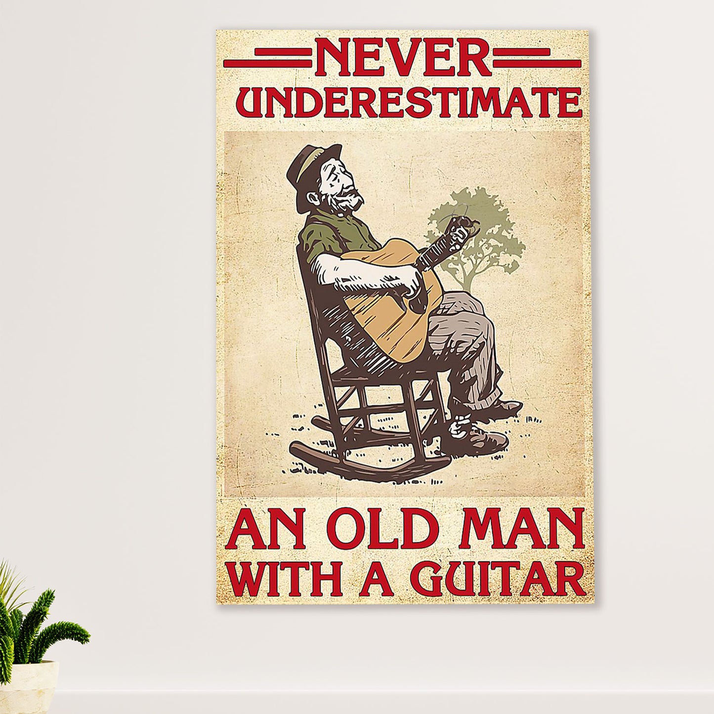 Music Guitar Canvas Wall Art Prints | Old Man With A Guitar | Home Décor Gift for Guitarist