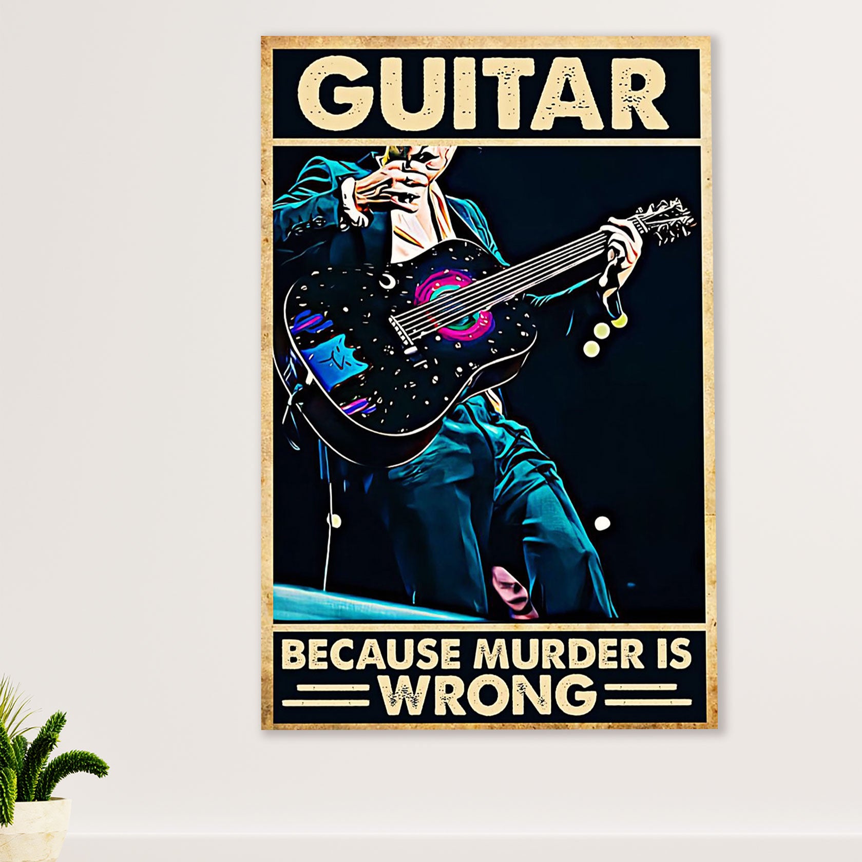 Music Guitar Canvas Wall Art Prints | Murder Is Wrong | Home Décor Gift for Guitarist
