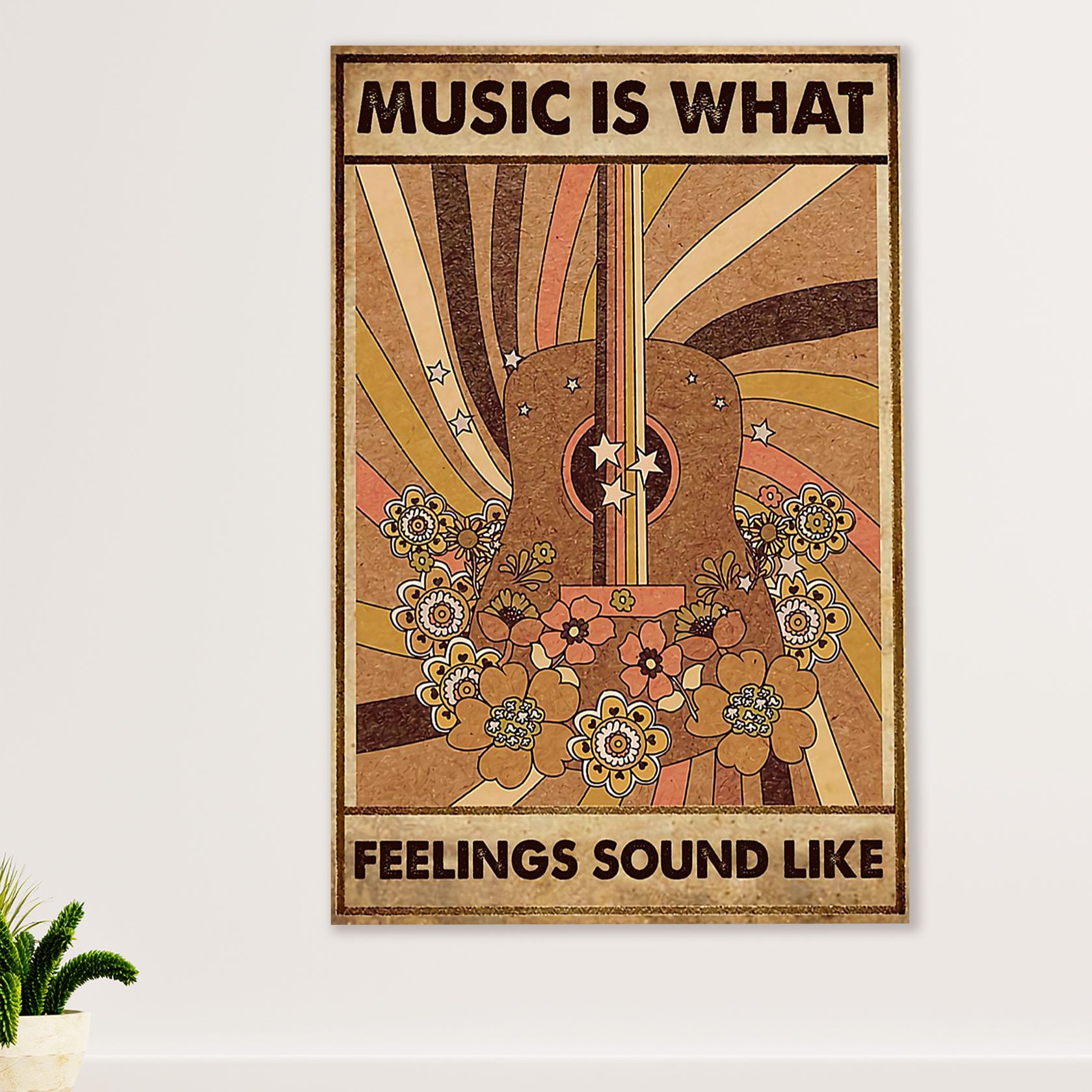Music Guitar Canvas Wall Art Prints | Music is What Feelings Sound Like | Home Décor Gift for Guitarist