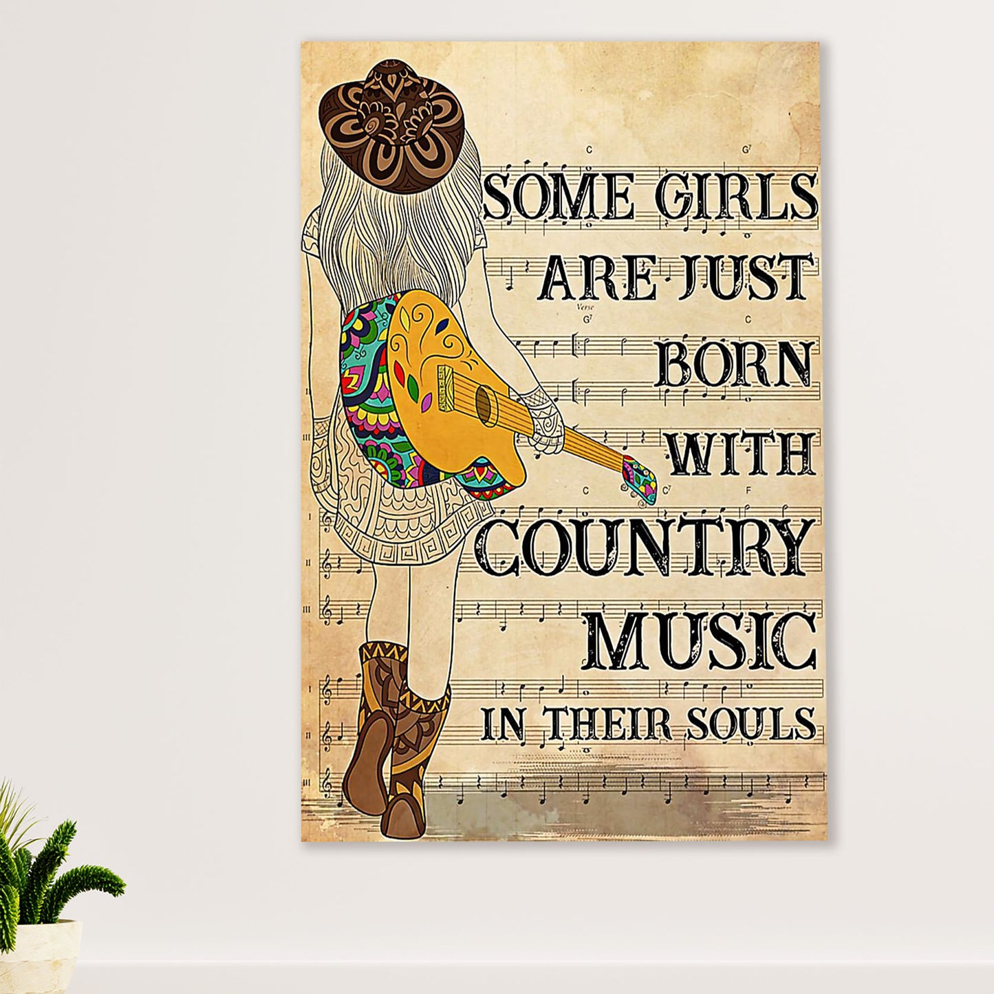 Music Guitar Canvas Wall Art Prints | Girls Born With Guitar | Home Décor Gift for Guitarist