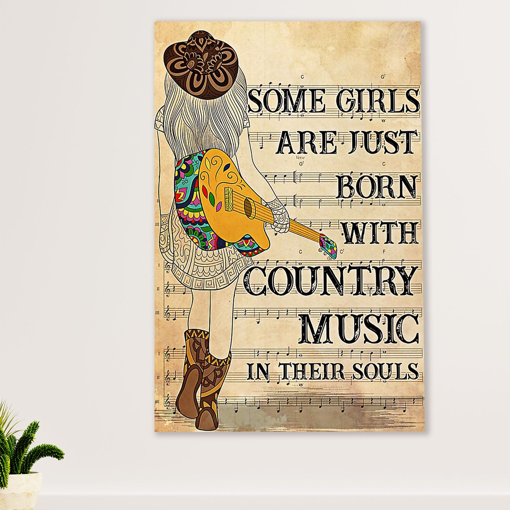 Music Guitar Canvas Wall Art Prints | Girls Born With Guitar | Home Décor Gift for Guitarist