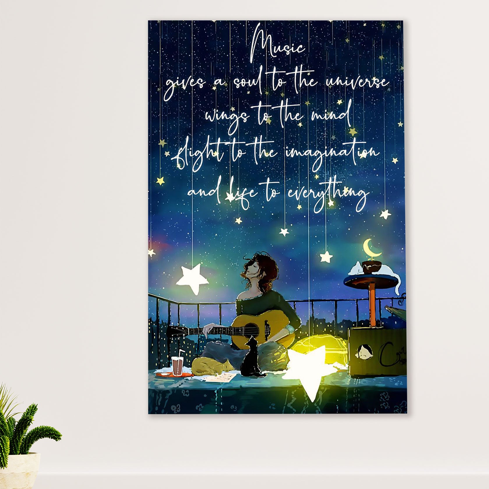 Music Guitar Poster Prints | Girl Plays Guitar | Wall Art Gift for Guitarist