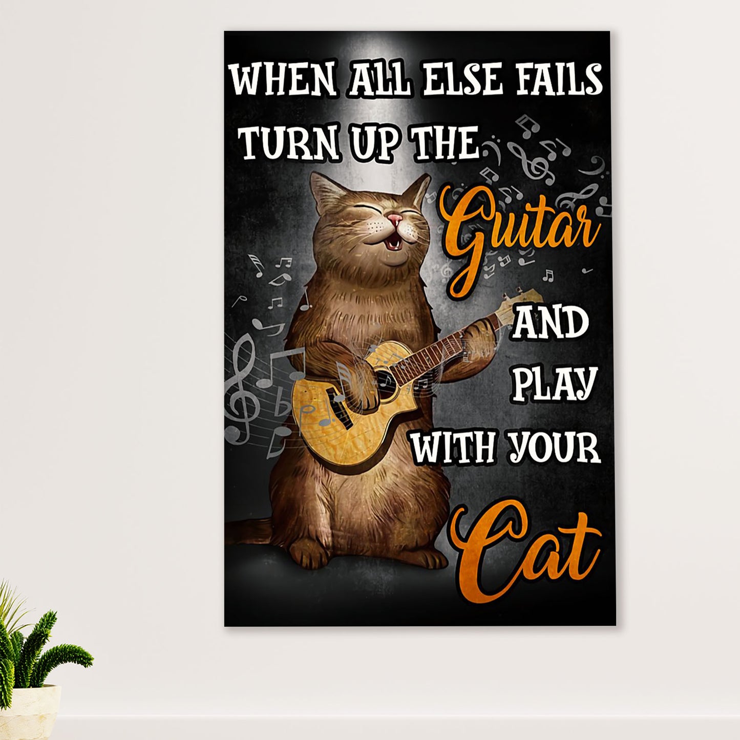 Music Guitar Poster Prints | Cat Plays Guitar | Wall Art Gift for Guitarist