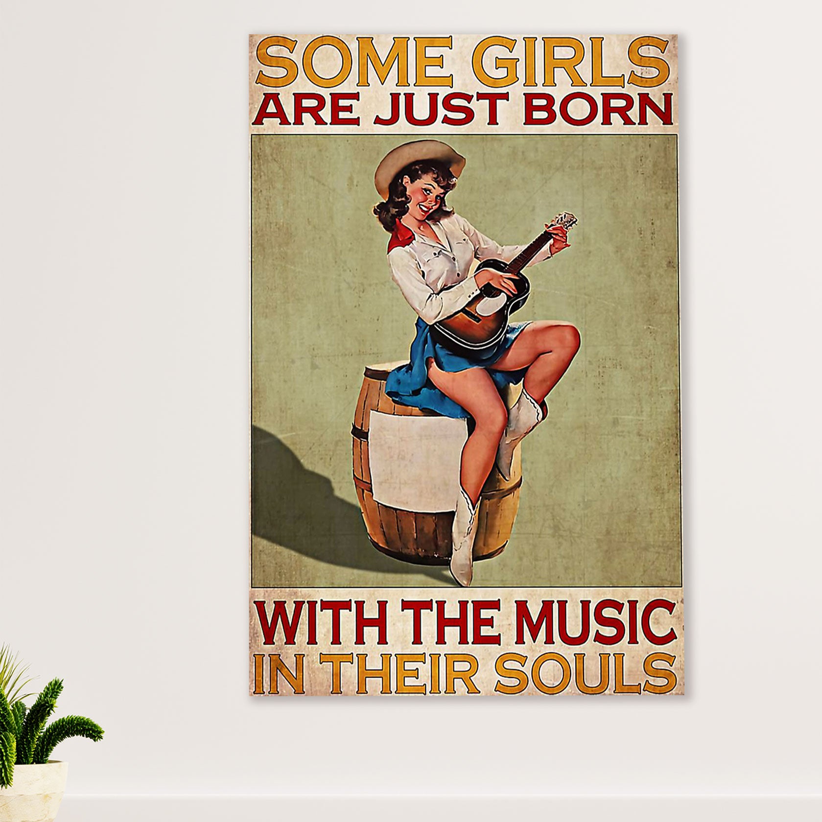 Music Guitar Canvas Wall Art Prints | Girls Born With The Music | Home Décor Gift for Guitarist