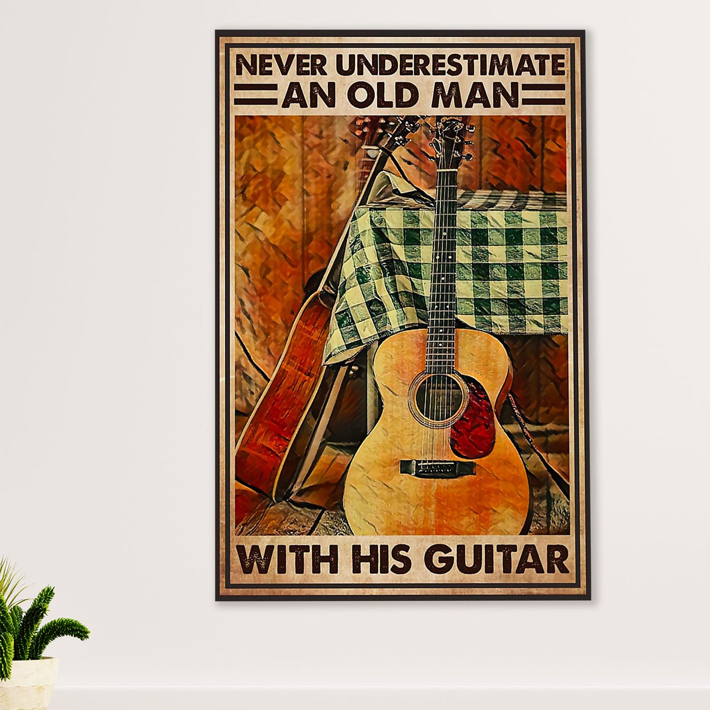 Music Guitar Canvas Wall Art Prints | Old Man With His Guitar | Home Décor Gift for Guitarist