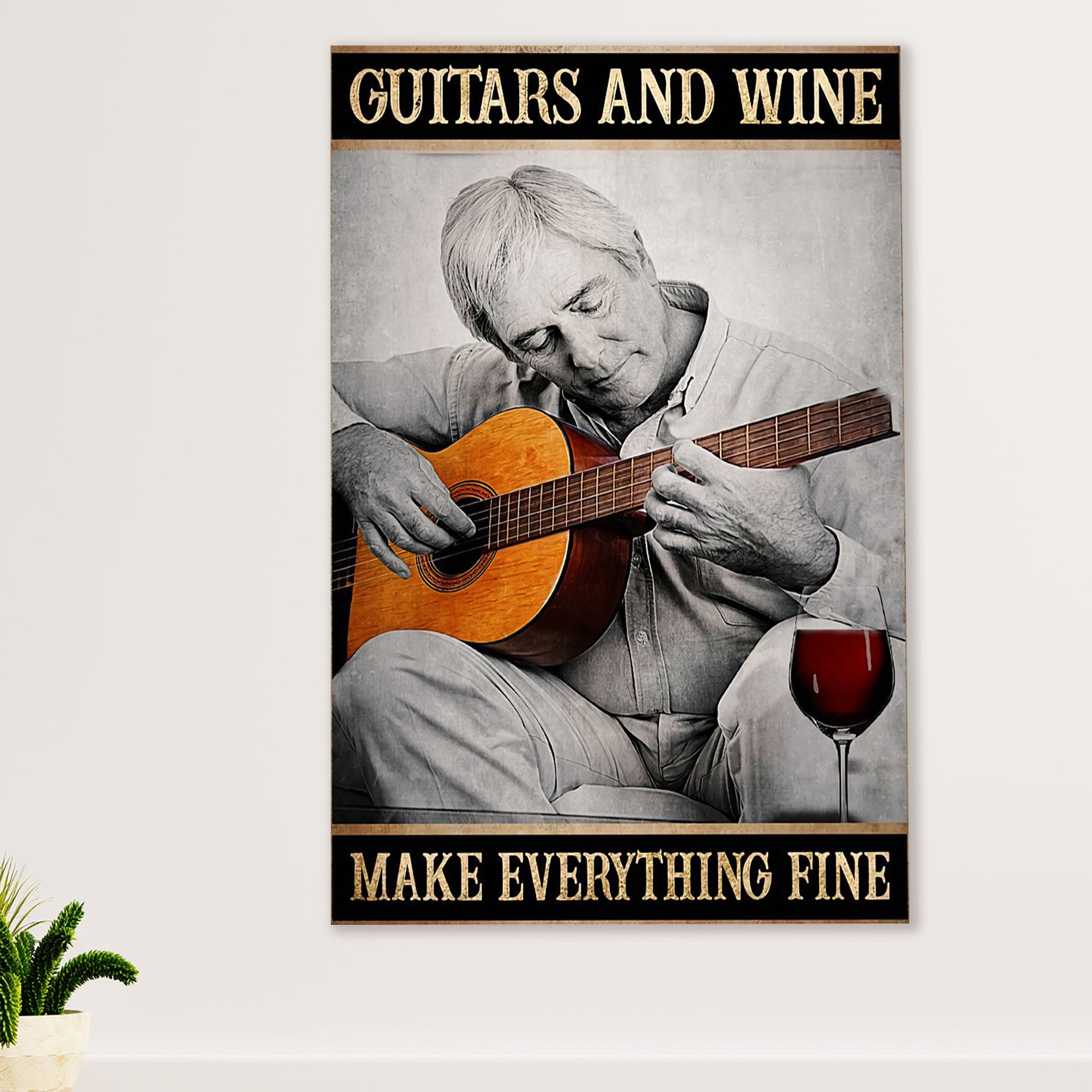 Music Guitar Canvas Wall Art Prints | Loves Guitars & Wine | Home Décor Gift for Guitarist