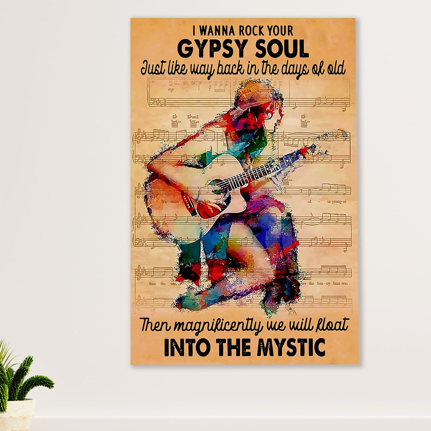 Music Guitar Canvas Wall Art Prints | Gypsy Girl Plays Guitar | Home Décor Gift for Guitarist