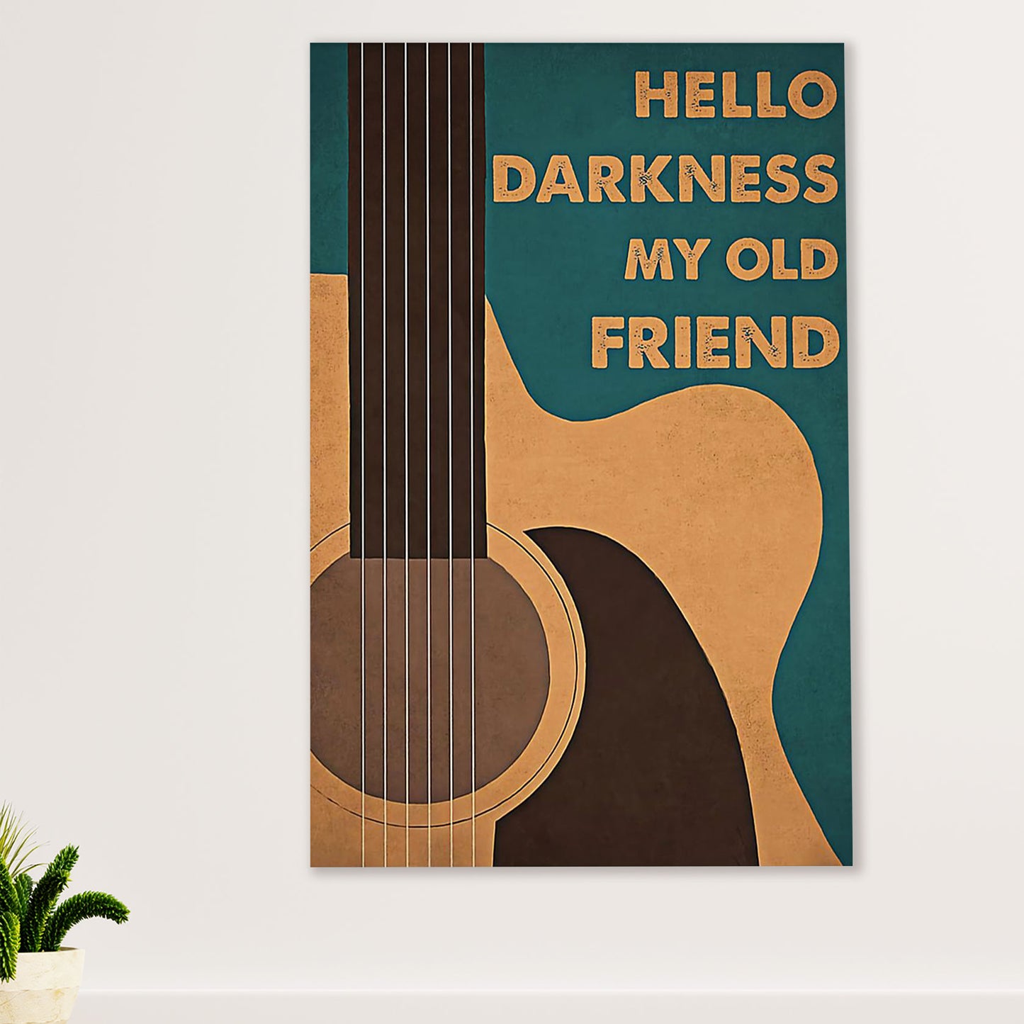 Music Guitar Poster Prints | Hello Darkness My Old Friend | Wall Art Gift for Guitarist
