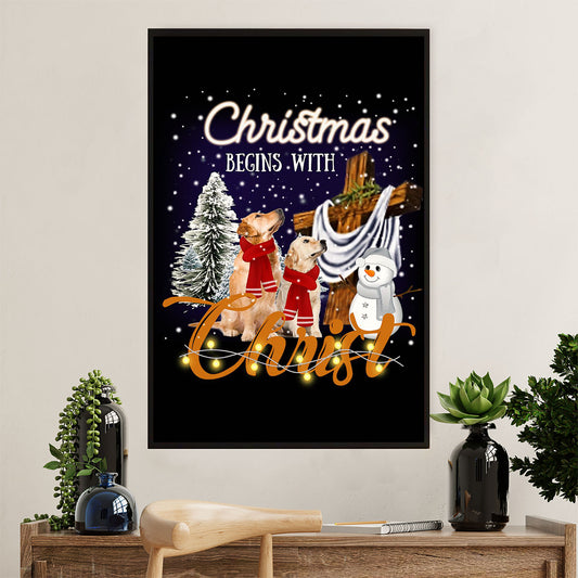 Golden Retriever Canvas Wall Art | Christmas Begin With Christ | Home Décor Gift for Dog Puppies Lover