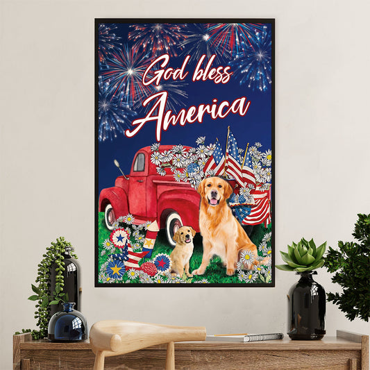 Golden Retriever Canvas Wall Art | God Bless America | Home Décor Gift for Dog Puppies Lover