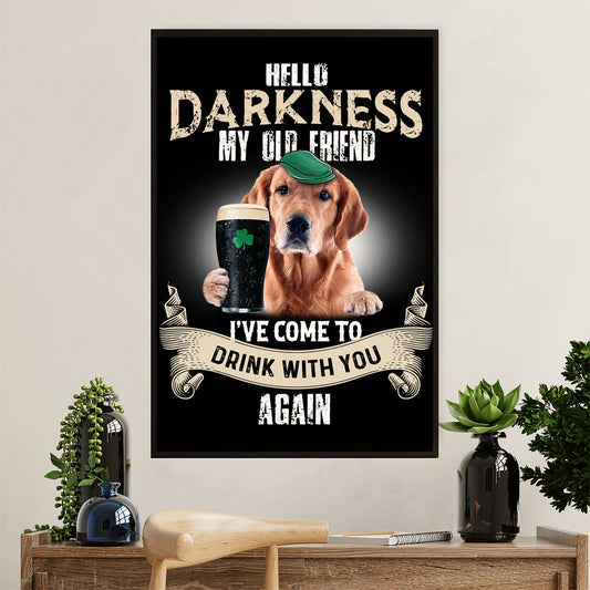 Golden Retriever Canvas Wall Art | Hello Darkness My Old Friend | Home Décor Gift for Dog Puppies Lover